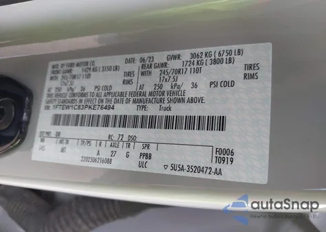 2023 Ford F-150 Xlt из США, поврежденный, VIN 1FTEW1C83PKE76494